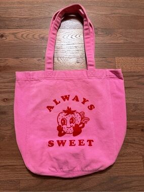 Pink 'Always Sweet' Strawberry Graphic Tote Bag